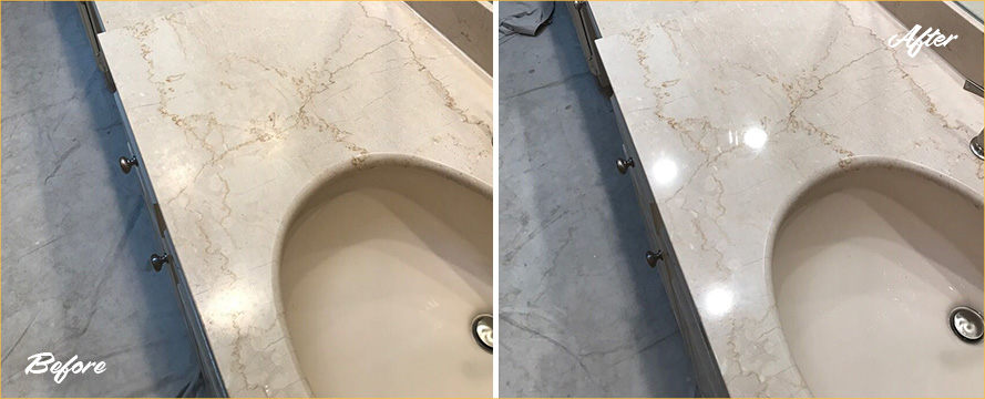 Marble Vanity Top Before and After a Superb Stone Sealing in Tempe, AZ