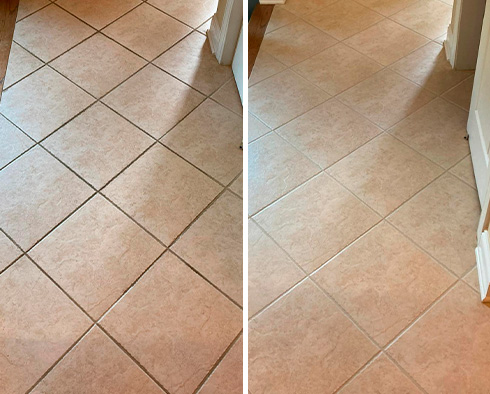 Tile Floor Before and After a Grout Sealing in Phoenix