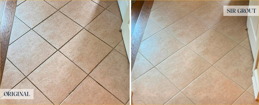 Tile Floor Before and After a Grout Sealing in Phoenix