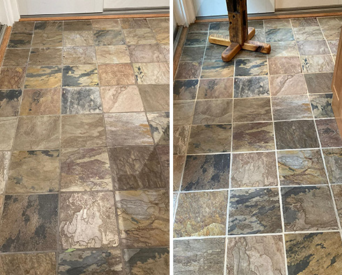 Floor Before and After a Stone Cleaning in Tempe, AZ
