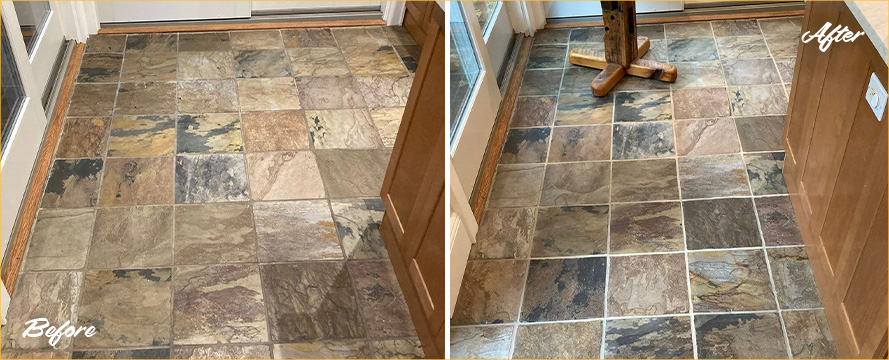Floor Before and After a Superb Stone Cleaning in Tempe, AZ