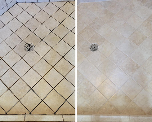 Shower Floor Before and After a Service from Our Tile and Grout Cleaners in Phoenix