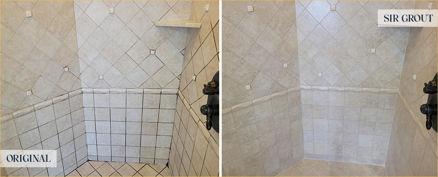 Shower Stall Before and After a Service from Our Tile and Grout Cleaners in Phoenix