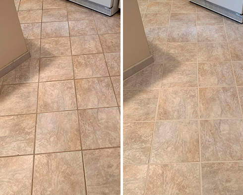 Kitchen Floor Before And After a Grout Cleaning in Phoenix