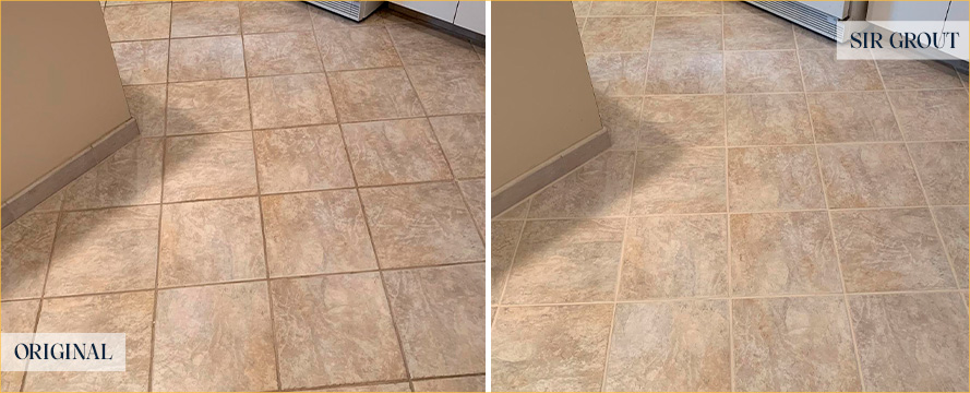 Kitchen Floor Before And After a Grout Cleaning in Phoenix