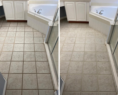 Bathroom Floor Before and After a Service from Our Tile and Grout Cleaners in Phoenix