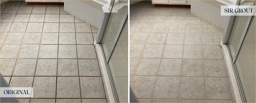 Bathroom Floor Before and After a Service from Our Tile and Grout Cleaners in Phoenix