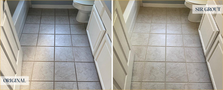 Guest Bathroom Floor Before and After a Service from Our Tile and Grout Cleaners in Phoenix