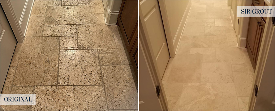 Travertine Floor Before and After a Stone Cleaning in Scottsdale, AZ