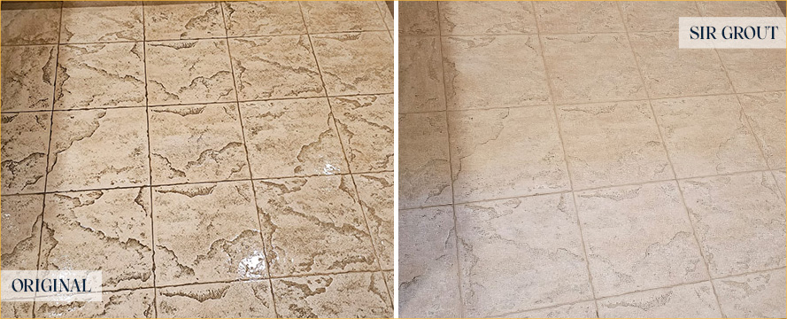 Kitchen Floor Before and After a Tile Cleaning in Phoenix