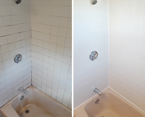 Shower Before and After Our Caulking Services in Phoenix, AZ