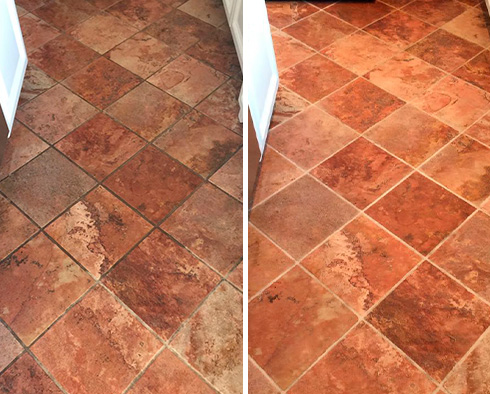 Floor Before and After a Stone Cleaning in Phoenix, AZ