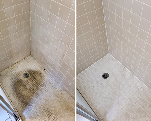 Shower Stall Before and After a Tile Cleaning in Chandler, AZ