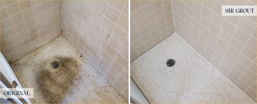 Shower Stall Before and After a Tile Cleaning in Chandler, AZ